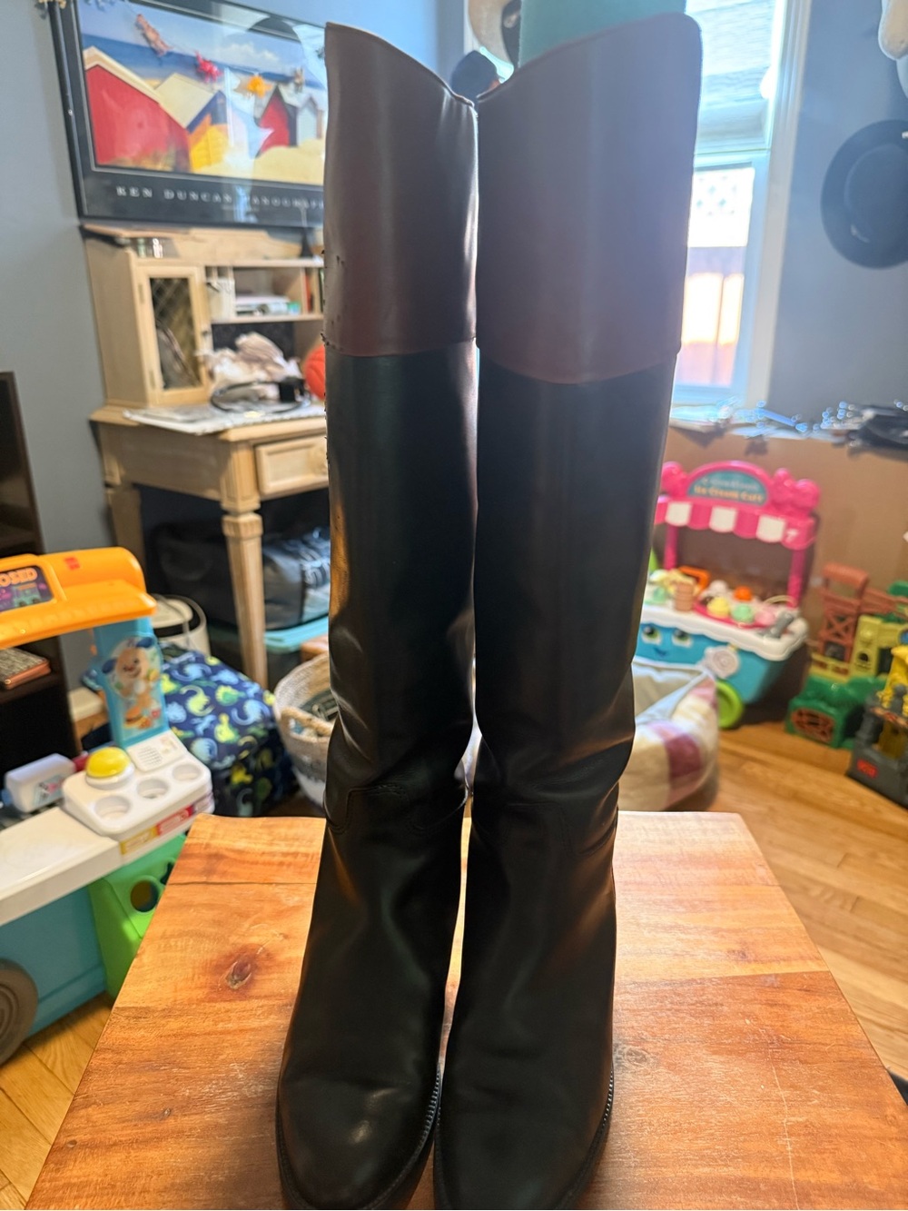 Ralph Lauren Black Boots with Brown Cuff  Riding Style